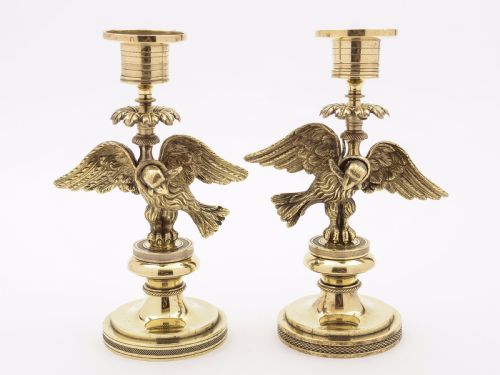 Matched Pair of French Brass Candlesticks