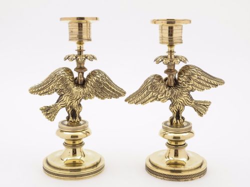 Matched Pair of French Brass Candlesticks