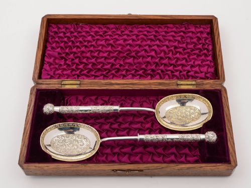 Victorian Oak Cased Serving Spoons Circa 1890