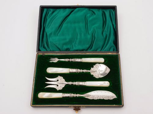 Victorian Cased M.O.P and Silver Serving Set Birmingham 1896
