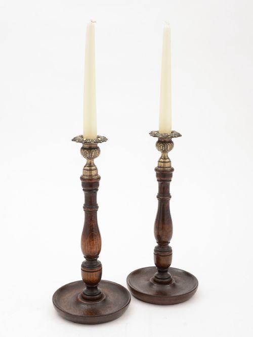 Pair of Turned Oak Candlesticks Circa 1920