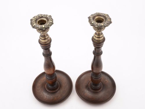 Pair of Turned Oak Candlesticks Circa 1920
