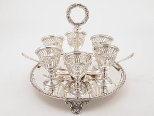 Victorian Elkington 6 Person Egg Cruet 1861