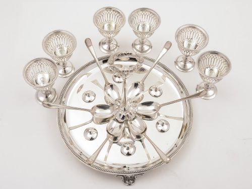 Victorian Elkington 6 Person Egg Cruet 1861