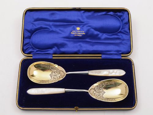 Edwardian Cased Pair of Serving Spoons Circa 1905
