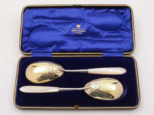 Edwardian Cased Pair of Serving Spoons Circa 1905