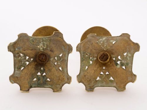 Pair of Victorian Brass Candlesticks in Tudor Style Circa 1890