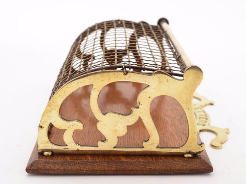 Edwardian Wall Brass and Oak Letter Rack Circa 1905