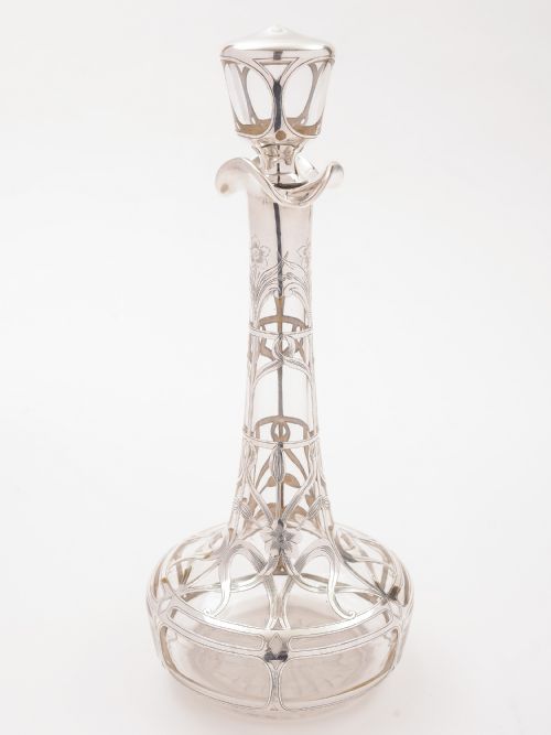 American Art Nouveau Silver Overlay Decanter Circa 1900