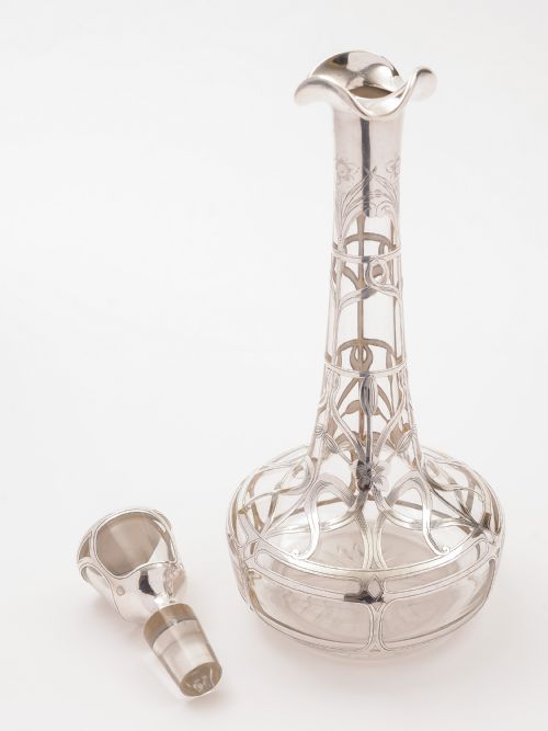 American Art Nouveau Silver Overlay Decanter Circa 1900