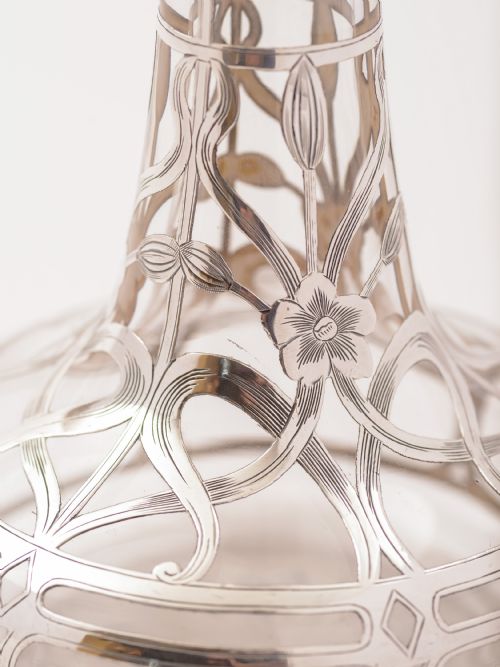 American Art Nouveau Silver Overlay Decanter Circa 1900