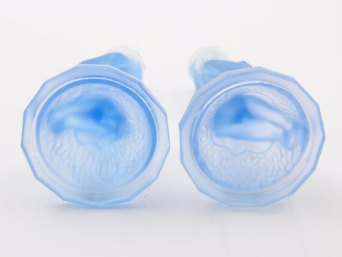 Pair of Art Deco Blue Glass Candlesticks Circa 1930