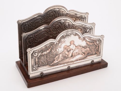 French Silver on Copper Letter Rack Circa 1920