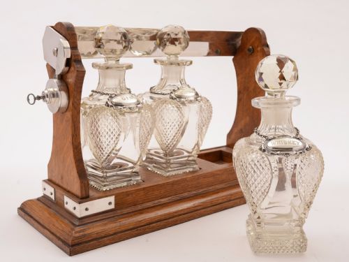 Victorian 3 Bottle Tantalus Circa 1880