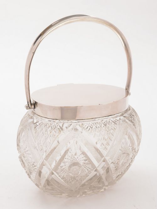 Continental Silver Topped Cut Glass Biscuit Box Circa 1900