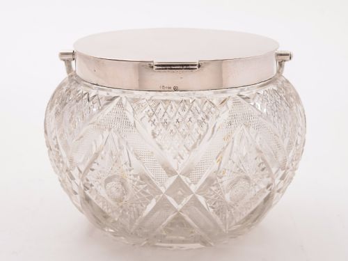 Continental Silver Topped Cut Glass Biscuit Box Circa 1900