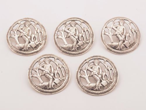 Victorian Set of 5 Silver Buttons London 1897