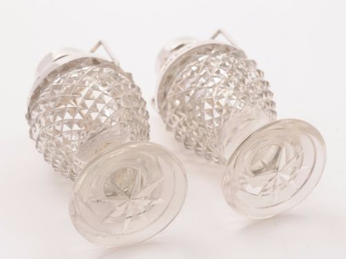Pair of Cut Glass Silver Topped Vases Birmingham 1900