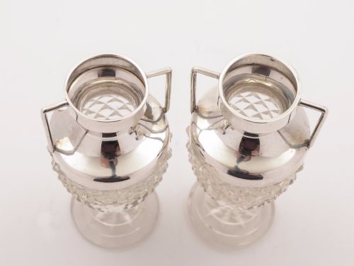 Pair of Cut Glass Silver Topped Vases Birmingham 1900