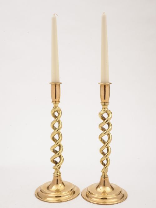 Pair of Brass Open Barley Twist Candlesticks Circa 1920