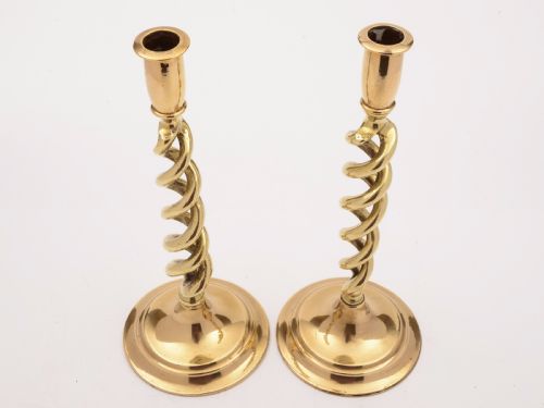 Pair of Brass Open Barley Twist Candlesticks Circa 1920
