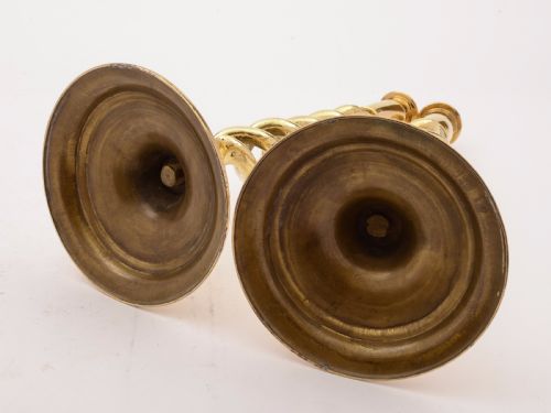 Pair of Brass Open Barley Twist Candlesticks Circa 1920