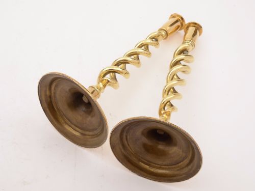 Pair of Brass Open Barley Twist Candlesticks Circa 1920