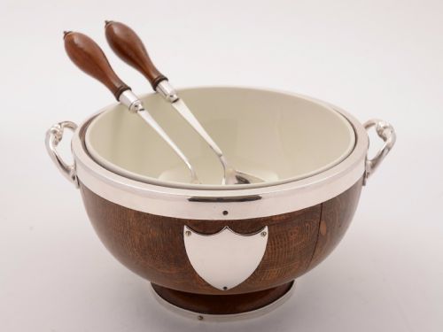 Victorian Oak and Silver Plated Salad Bowl Circa 1890