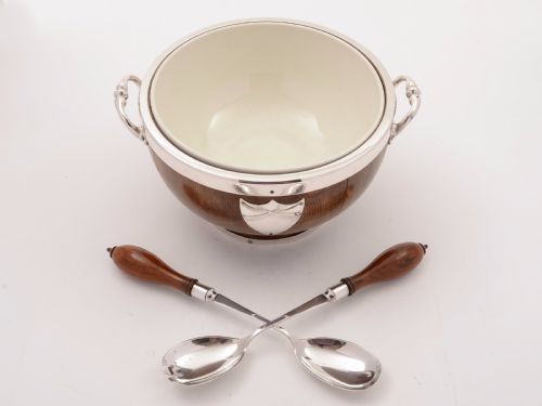 Victorian Oak and Silver Plated Salad Bowl Circa 1890