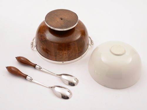 Victorian Oak and Silver Plated Salad Bowl Circa 1890