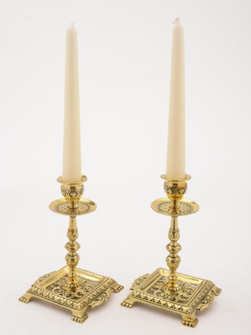 Pair of Victorian Brass Tray Based Candlesticks Circa 1890