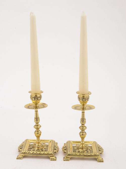 Pair of Victorian Brass Tray Based Candlesticks Circa 1890