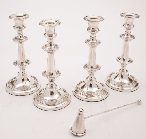 Set of 4 Victorian Candlesticks with Snuffer Circa 1890