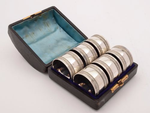 Cased Set of 6 Silver Plated Napkin Rings Circa 1900