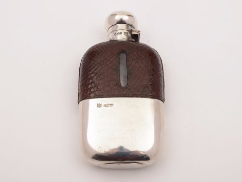 Silver and Crocodile Leather Hip Flask Sheffield 1903