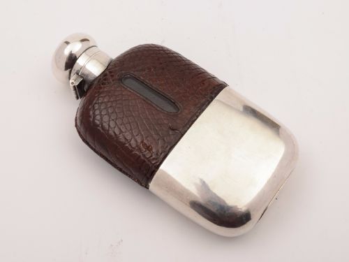 Victorian Silver and Crocodile Hip Flask Birmingham 1892