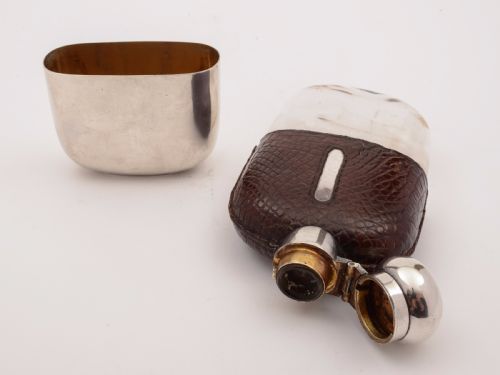 Silver and Crocodile Leather Hip Flask Sheffield 1903