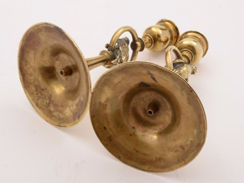 Pair of French Brass Parrot Candlesticks Circa 1900