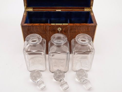 Victorian Oak Cased Three Bottle Tantalus Circa 1880