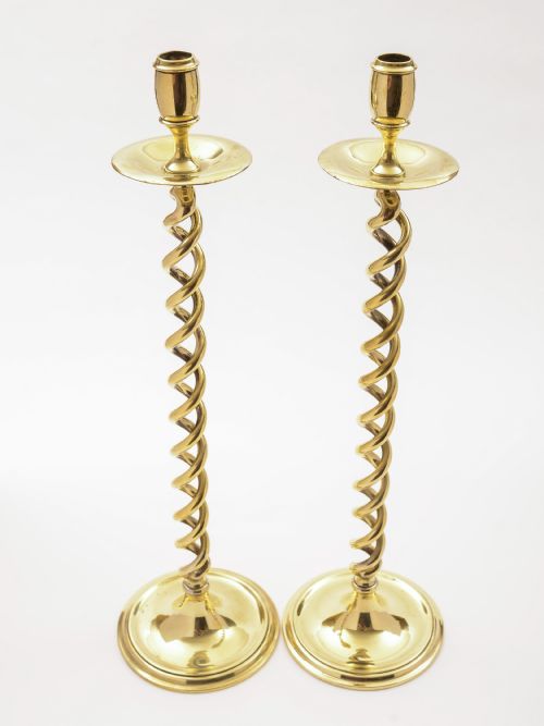 Pair of Brass Open Barley Twist Candlesticks Circa 1920