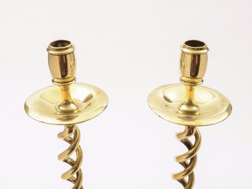 Pair of Brass Open Barley Twist Candlesticks Circa 1920