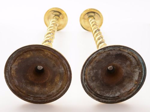 Pair of Brass Open Barley Twist Candlesticks Circa 1920