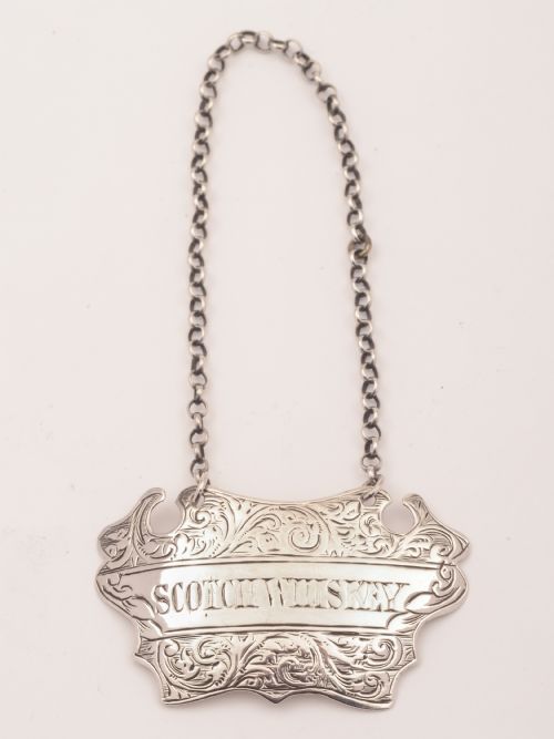 Victorian Silver Scotch Whiskey Decanter Label Birmingham 1881