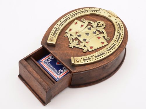Victorian Oak and Brass Cribbage Board Circa 1890