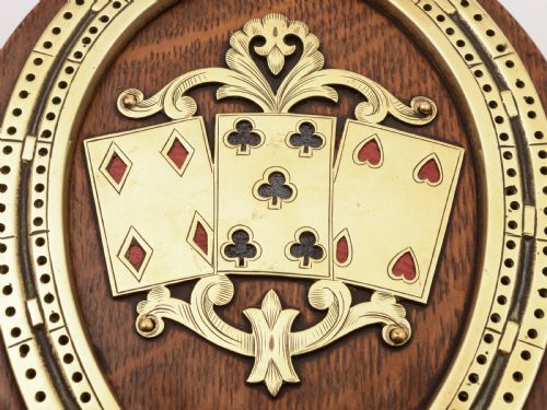 Victorian Oak and Brass Cribbage Board Circa 1890