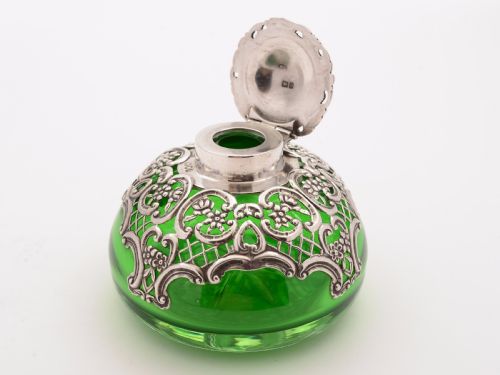 Victorian Silver Topped Ink Pot London 1896