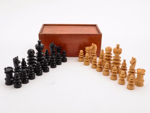 Cased Regency Style Boxwood Chess Set Circa 1920