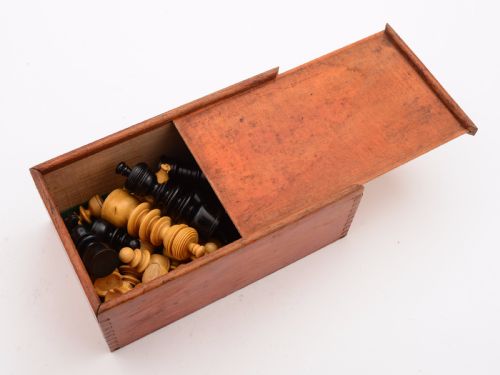 Cased Regency Style Boxwood Chess Set Circa 1920
