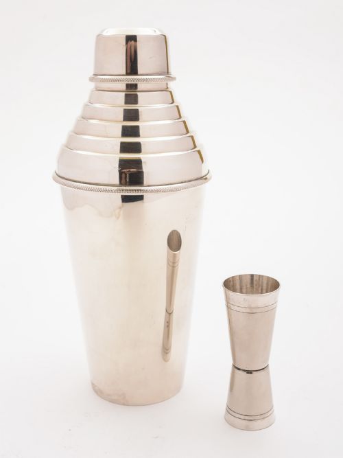 Art Deco Silver Plated Cocktail Shaker with Measure Circa 1930