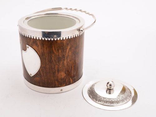 Victorian Oak and Silver Plated Biscuit Barrel Circa 1890
